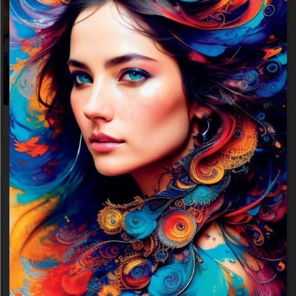 Modern wall art print of girl portrait with abstract print in different colors - Picture 4 of 4